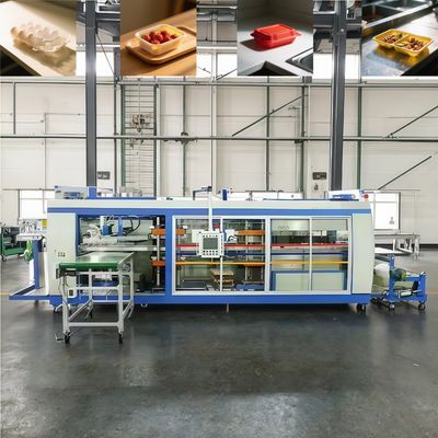 Macchina di termoformatura per vassoi di plastica a tre stazioni completamente automatica